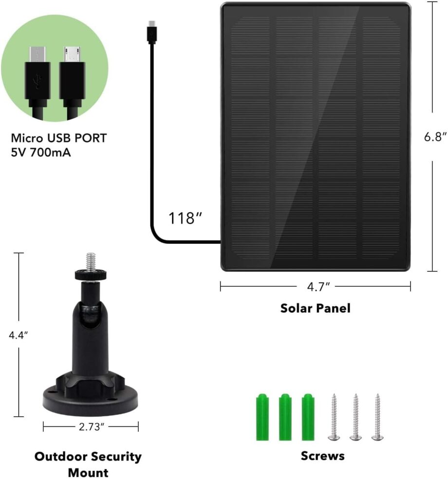 Solar Panel for Security Camera,5V 3.5W Solar Panel with  USB & USB-C Port, Continuously Power for Rechargeable Battery Camera,IP65 Waterproof,with 9.8ft Charging Cable
