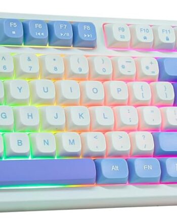 Wired Gaming Keyboard with Rainbow LED Backlit, Floating Keys, Mechanical Feeling, Spill Resistant, Ergonomic Full Size for Xbox, PS Series, Desktop, Computer, PC (White Blue)