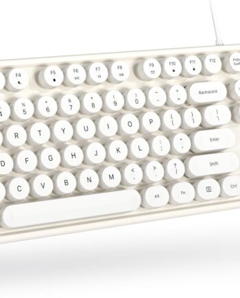 Computer Keyboard Wired, Plug Play USB Retro Round Typewriter Keyboard, Full Size Wired Keyboard with Foldable Stands for Laptop and Office PC