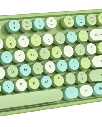Computer Keyboard Wired, USB Plug Play Round Key Retro Typewriter Keyboard, Office Full Size Keyboard with Foldable Stands for Laptop PC Windows- Green Colorful