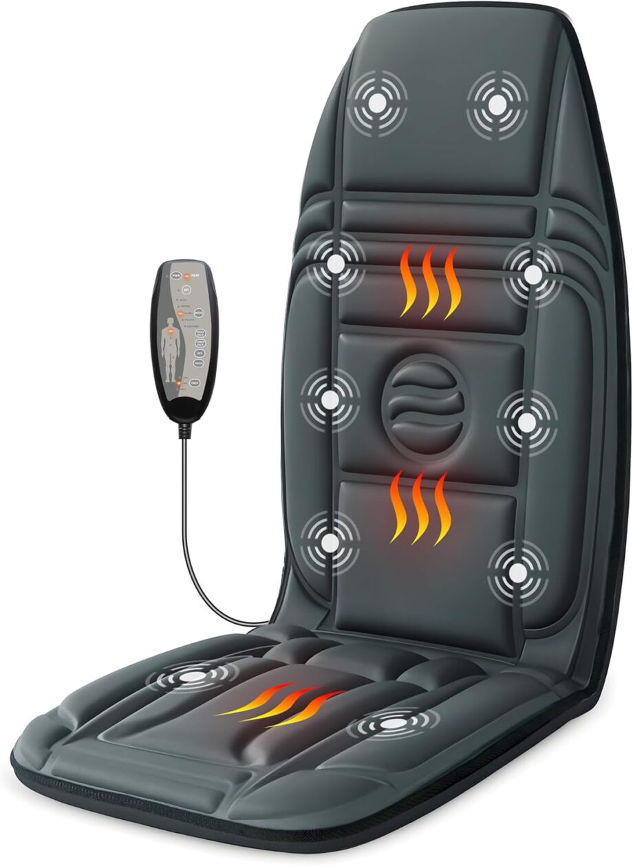 Vibration Back Massager with Heat, Massage Chair Pad with 10 Vibration Motors & 2 Heating Levels, Chair Massager for Recliner, Office Chair, Sofa, Gifts for Mom Dad Woman Man