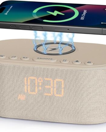 Sound Machine Alarm Clock for Bedrooms: Bluetooth 10W Stereo Speaker with Wireless Charging - White Noise Machine for Sleeping with 21 Soothing Sounds