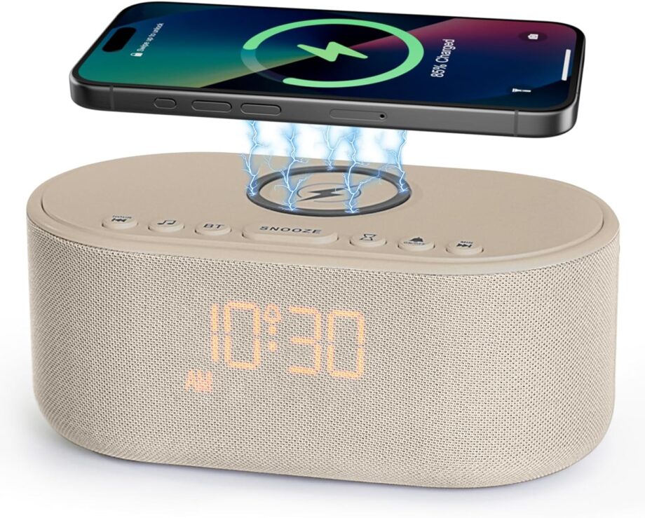 Sound Machine Alarm Clock for Bedrooms: Bluetooth 10W Stereo Speaker with Wireless Charging - White Noise Machine for Sleeping with 21 Soothing Sounds