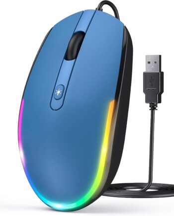 Wired Mouse - USB Computer Mice Wired with RGB Backlit Optical LED Mouse with Attached USB Cord for Laptops Notebooks Chromebook - Blue & Black