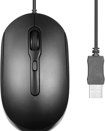 Wired USB Optical Mouse, Long 5.9 Ft Cable, Adjustable DPI 1200/1600/2000, Silent Clicks, Ergonomic Design, Black