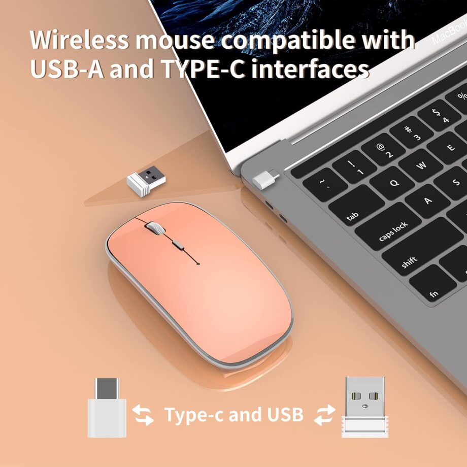 Wireless Mouse Chargeable Portable Silent USB and Type-C Dual Mode Wireless Mouse 3 Adjustable DPI for Laptop, Mac, Android, PC (Q23S Black) (Orange)