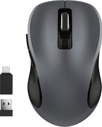 Wireless Mouse for Laptop, Ergonomic Computer Mouse with USB Receiver and Type-C Adapter, 3 Adjustable Levels, 6 Button Cordless Mice for Windows Mac PC Notebook (Grey and Black)
