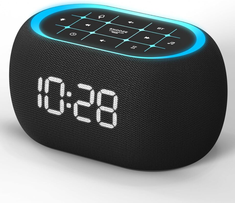 Alarm Clock White Noise Sound Machine with Bluetooth Speaker, 21 Soothing Sounds, 7 Night Lights, 0-100% Dimmer/Sleep Timer/Volume Control, Small Design for Kids Adults Sleeping,Bedroom (Black)