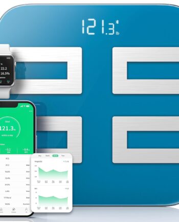Smart Scale for Body Weight, Digital Bathroom Scale LED Display, BMI, Body Fat,  18 Body Composition Monitor Health Analyzer Sync Apps, High Accuracy, Save Space, 396lbs (Blue)