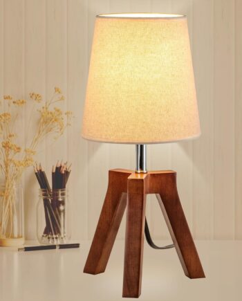 Wood Bedside Table Lamp, Tripod Desk Lamp with On-Off Switch, Nightstand Lamp with Fabric Shade for Reading, Bedroom, Living Room, Office, Walnut Base with Linen Shade(Without Bulb)