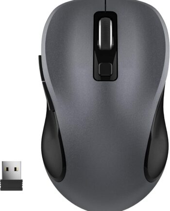 Wireless Mouse for Laptop, Ergonomic Computer Mouse with USB Receiver and Type-C Adapter, 3 Adjustable Levels DPI, 6 Button Cordless Wireless Mice (Grey)