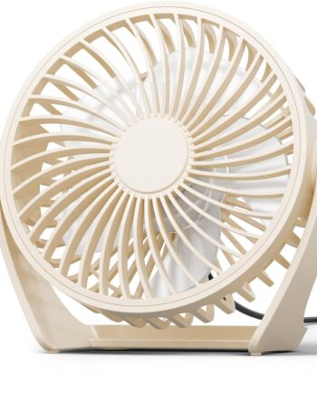 USB Desk Fan, 5 Inch Small Portable Fan, 3 Speeds Powerf Wind Mini Personal Desktop Fan 360° Rotation Adjustable, Plug In USB Fan Quiet for Table Home Office Travel Car(Beige)