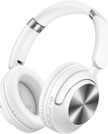 Active Noise Cancelling Headphones 100H Playtime Wireless Over Ear Bluetooth Headphones Fast Charging Earphones with Deep Bass Comfort Light Weight Headsets for Travel Home Office PC White