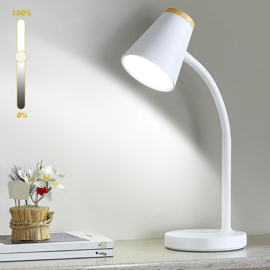Desk Lamp for College Dorm Room - Small  Desk Lamp Touch Dimmable Reading Light for Home Office - Adjustable Flexible Gooseneck Table Lamp for Bedside Bedroom Nightstand White