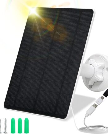 Solar Panel for Security Camera,5W USB Solar Panel for Cameras DC 5V,Camera Solar Panel Charger  USB & USB-C & DC,IP65 Waterproof USB Solar Panel Charger for Camera with 360°Adjustable Mounting
