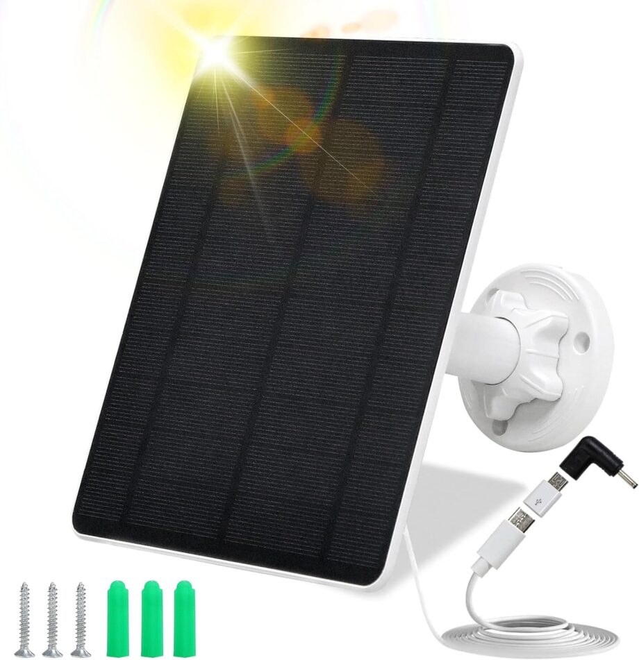 Solar Panel for Security Camera,5W USB Solar Panel for Cameras DC 5V,Camera Solar Panel Charger  USB & USB-C & DC,IP65 Waterproof USB Solar Panel Charger for Camera with 360°Adjustable Mounting
