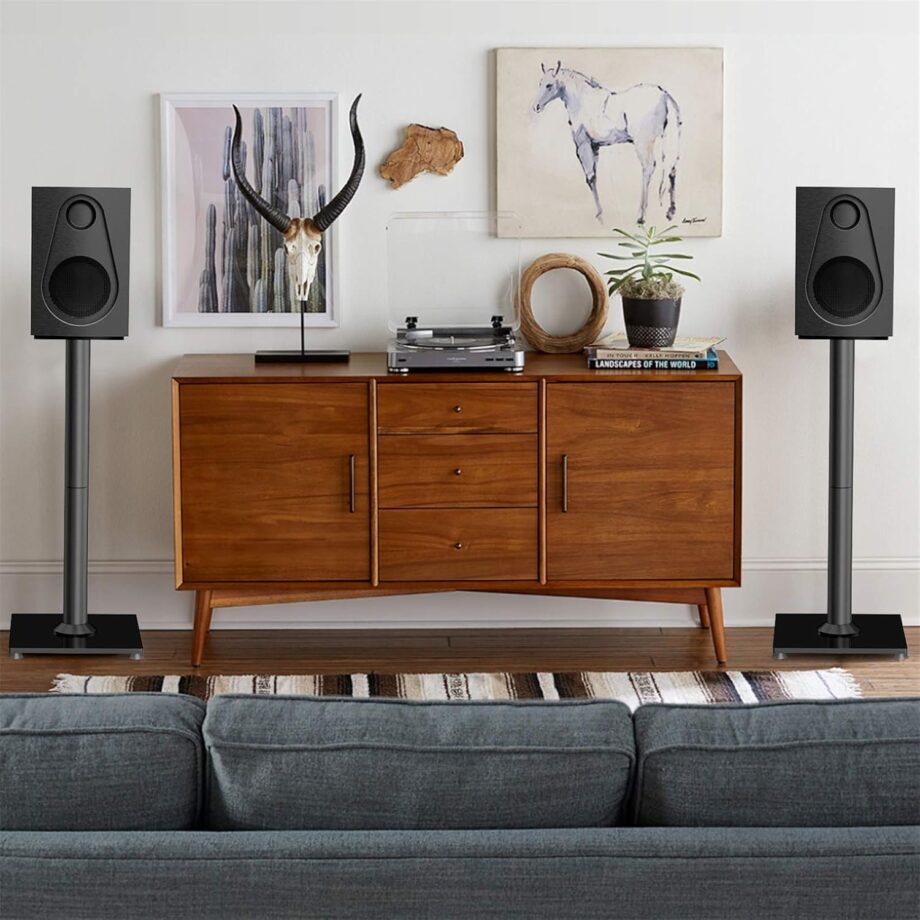 Universal Floor Speaker Stands 26 Inch for Surround Sound  Other Bookshelf Speakers Weight up to 22lbs