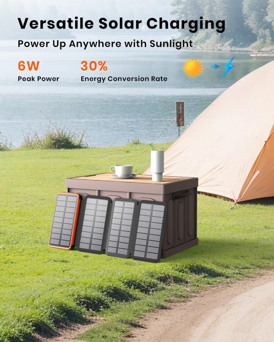 Solar Charger Power Bank, 27000mAh Wireless Portable Charger with 4 Solar Panels, 22.5W Fast Charging Battery Pack USB-C in/Output PD+3.0 Portable Power Bank for All Cell Phones