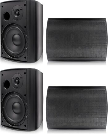 6.5 inch 800W Outdoor Bluetooth Speakers Wateroof Wall Mounted Sound System with Multifunctional lifier, Powerful Bass & Stereo Sound, Easy to Install, for Patio Deck Porch ( Black)