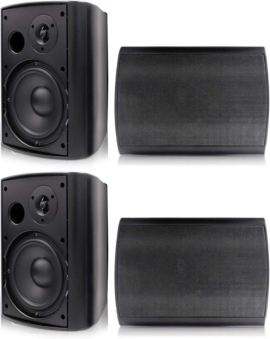 6.5 inch 800W Outdoor Bluetooth Speakers Wateroof Wall Mounted Sound System with Multifunctional lifier, Powerful Bass & Stereo Sound, Easy to Install, for Patio Deck Porch ( Black)