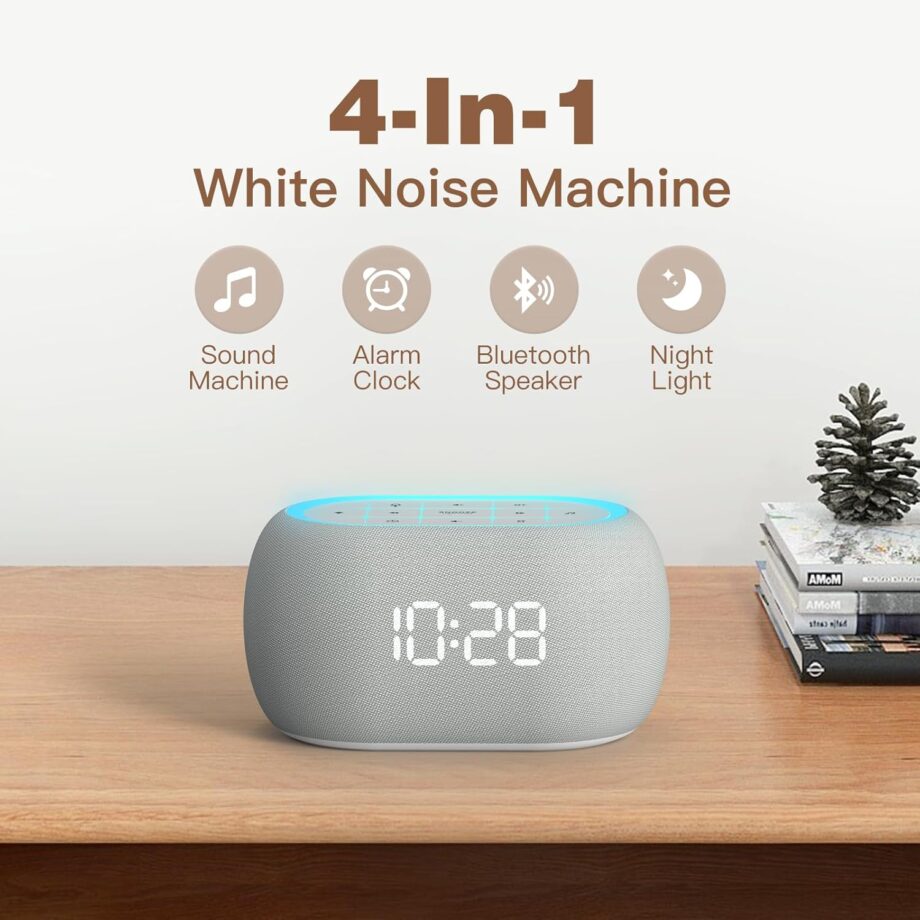 White Noise Sound Machine Alarm Clock with Bluetooth Speaker, 21 Relaxing Sounds, 7 Night Lights,0-100% Dimmer/Sleep Timer/30- Volume Control,Sound Machine for Kids Adults Sleeping,Bedroom