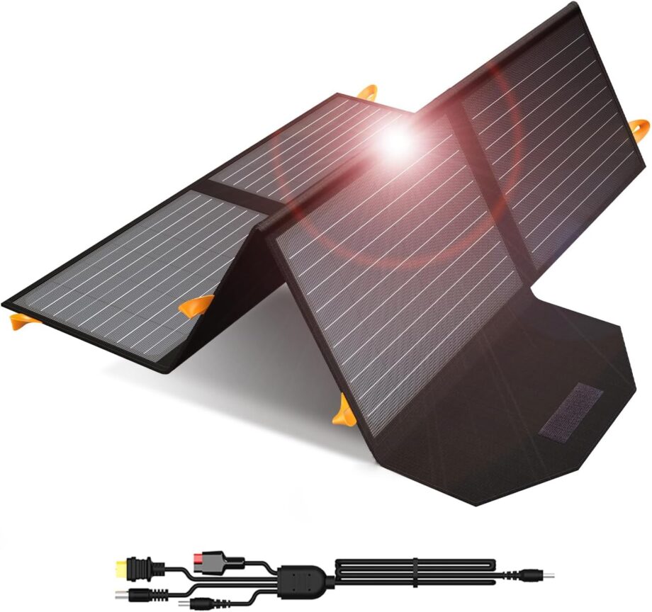 [Upgraded]  60W Portable Solar Panels Chargers QC3.0 USB-A USB-C  8mm Output Foldable IP65 Waterproof Power Emergency Camping for ll Power Station Generator Tablets Battery Packs