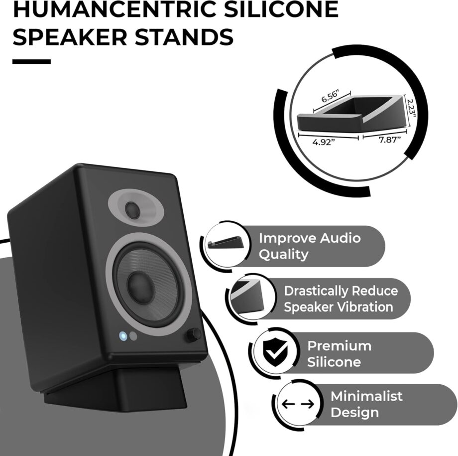 Desktop Speaker Stands Wedge for Medium Speakers, Anti Vibration Silicone  Riser for Computer, Bookshelf, and Studio, Compatible withand More