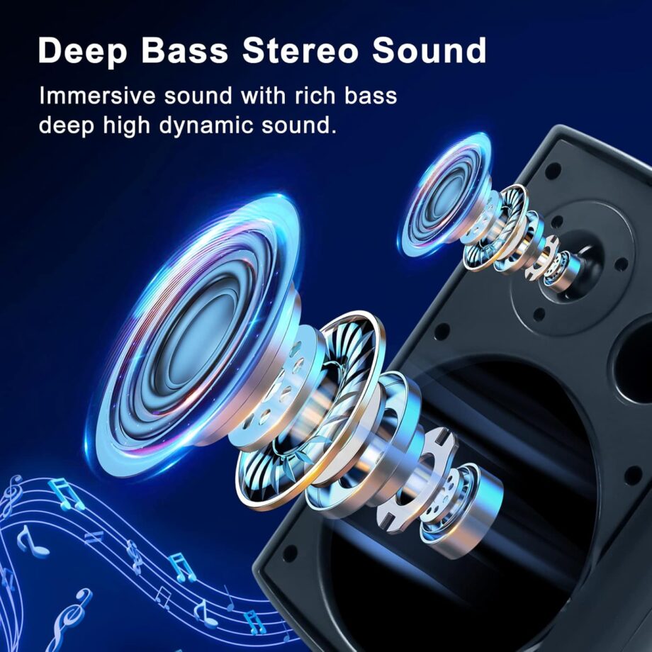 6.5 inch 800W Outdoor Bluetooth Speakers Wateroof Wall Mounted Sound System with Multifunctional lifier, Powerful Bass & Stereo Sound, Easy to Install, for Patio Deck Porch ( Black)