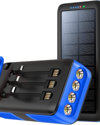 Solar Charger Power Bank 63200mAh, Portable Charger with Dual Outputs & Dual Inputs 4 LEDs Flashlight, Hand Crank Power Bank Fast Charging Battery Pack for Outdoor Camping Survival Gear