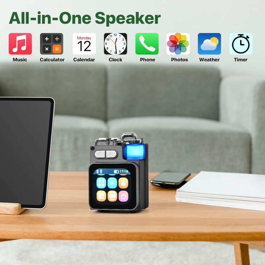 Portable Small Bluetooth Speaker with Toh Screen/HD Sound/ Lights/Wireless Stereo Pring/, All In One Wireless Mini Speaker for Outdoor//Home/Shower/Party/Beach//Hiking