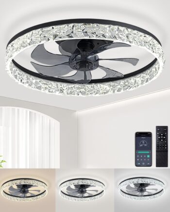 Ceiling Fans with Lights and Remote, 20" Flush Mount Ceiling Fans, Stepless Color Temperature Change and 6 Speeds, for Bedroom, Kids Room.（Black）