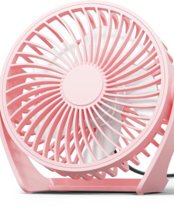 USB Desk Fan, 5 Inch Small Portable Fan, 3 Speeds Powerf Wind Mini Personal Desktop Fan 360° Rotation Adjustable, Plug In USB Fan Quiet for Table Home Office Travel Car(Pink)