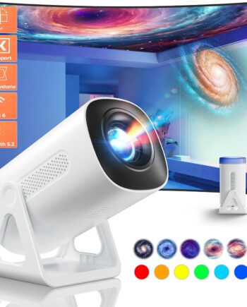 Portable WiFi and Bluetooth Projector - 4K 1080P Supported Mini Movie Projector, 270°Adjustable Stand Outdoor Home Theater Star Projector with Ambient Light for Phone TV Stick Laptop