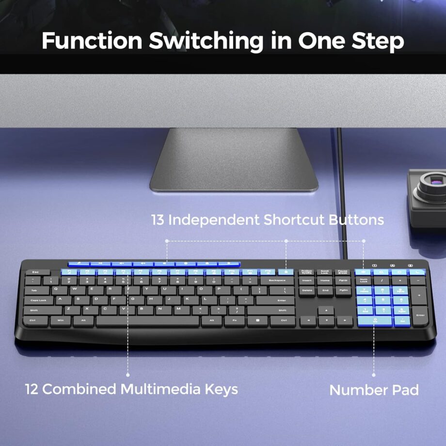 Quiet USB Multimedia Keyboard with Low Profile  Keys, Number Pad, Spill-Resistant - For Desktop and Laptop