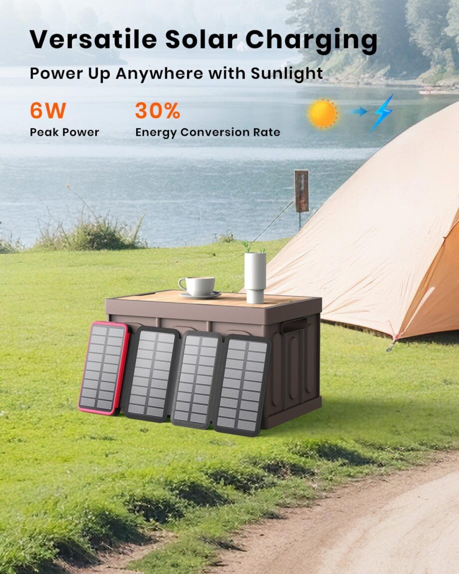 Power Bank-Solar Charger- 27000mAh Wireless Portable Charger with USB-C in/Output, PD+ 4.0 External Battery Pack with 4 Solar Panels, 22.5W Fast Charging Power Bank for All Cell Phones(Red)