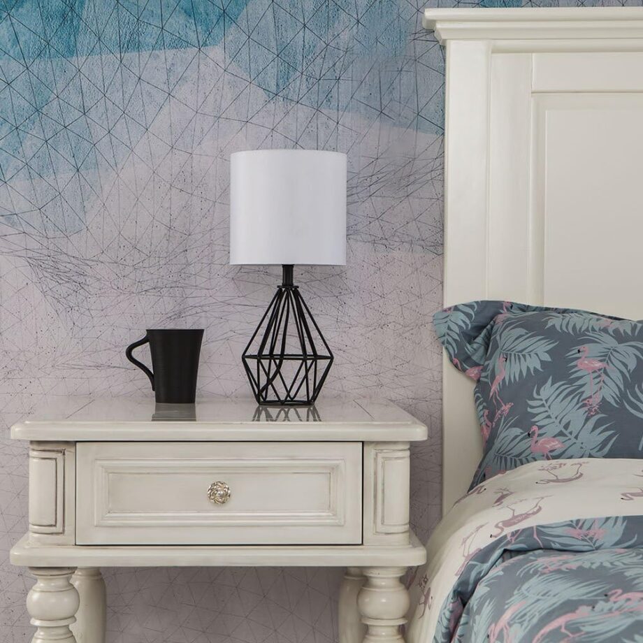 Black Bedside Table Lamp,Small Nightstand Lamp for Bedroom,Modern Desk Lamp with TC Fabric Shade Geometric Metal Base for Living Room Study Office Farmhouse