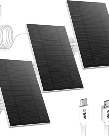 3PC 5W Solar Panel for Security Camera, Solar Panel with  USB & USB-C Port for DC 5V Outdoor Rechargeable Battery Camera, IP65 Waterproof, 360° Adjustable Security Mount, 9.8ft Cable