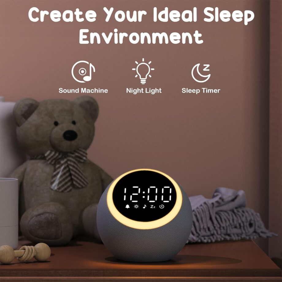White Noise Sound Machine - with Nightlight & Alarm Clock - 25 Soothing Sounds, Adjustable Volume, Timer, Sleep Aid for Baby, Kids, Adults - Ideal for Sleep, Relaxation, Focus