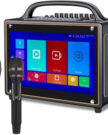 Karaoke Machines with Lyrics Display Screen for Adults,14" HD Toh  12 Tablet, Portable Bluetooth Speaker,2 Wireless Mic,,//,Build-in Battery for Home Party(Wooden)