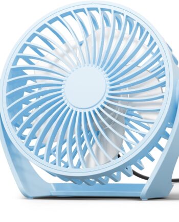 USB Desk Fan, 5 Inch Small Portable, 3 Speeds Powerf Wind, 360 Rotation, Quiet for Table, Home, Office, Travel, Car (Blue)