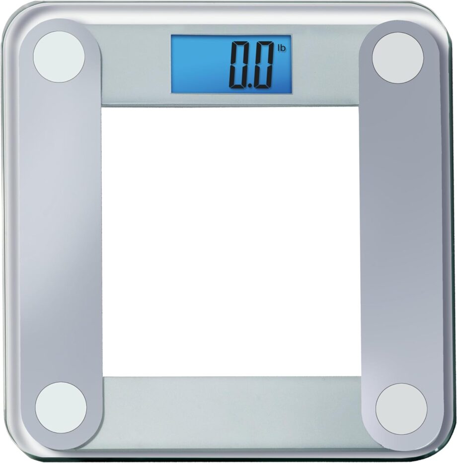 Products Digital Bathroom Scale with Extra Large Lighted Display, Free Body Tape Measure Included, Grey and Clear