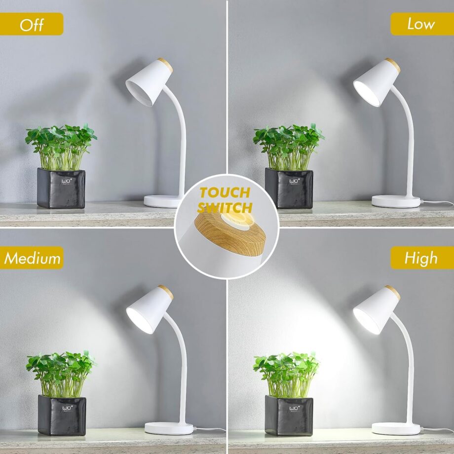 Desk Lamp for College Dorm Room - Small  Desk Lamp Touch Dimmable Reading Light for Home Office - Adjustable Flexible Gooseneck Table Lamp for Bedside Bedroom Nightstand White