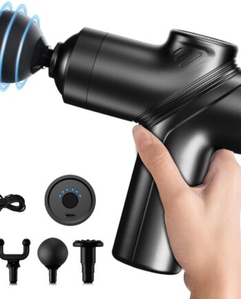 Deep Tissue Massage Gun Portable, Mini Electric Muscle Massager, Suitable for Relieving Back, Neck and Body Pain, with 4 Heads and 6 Speeds, Black