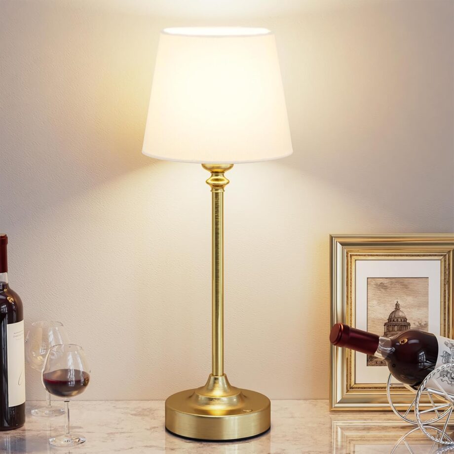 Cordless Table Lamp Rechargeable Gold - 1 Pack Brass 4000mAH Battery Operated Lamp for Decor, 3000K Steess Dimming Touch Control Wireless Lamp for Bedroom, Dining Table, Counter, Living Room