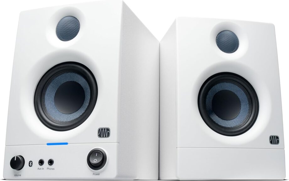 Bluetooth Studio Monitors (White),  Powered, Active Monitor Speakers for Desktop, Turntable, Record Player, Bookshelf,  Speakers