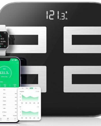 Smart Scale for Body Weight, Digital Bathroom Scale LED Display, BMI, Body Fat,  18 Body Composition Monitor Health Analyzer Sync Apps, High Accuracy, Save Space, 396lbs (Black)