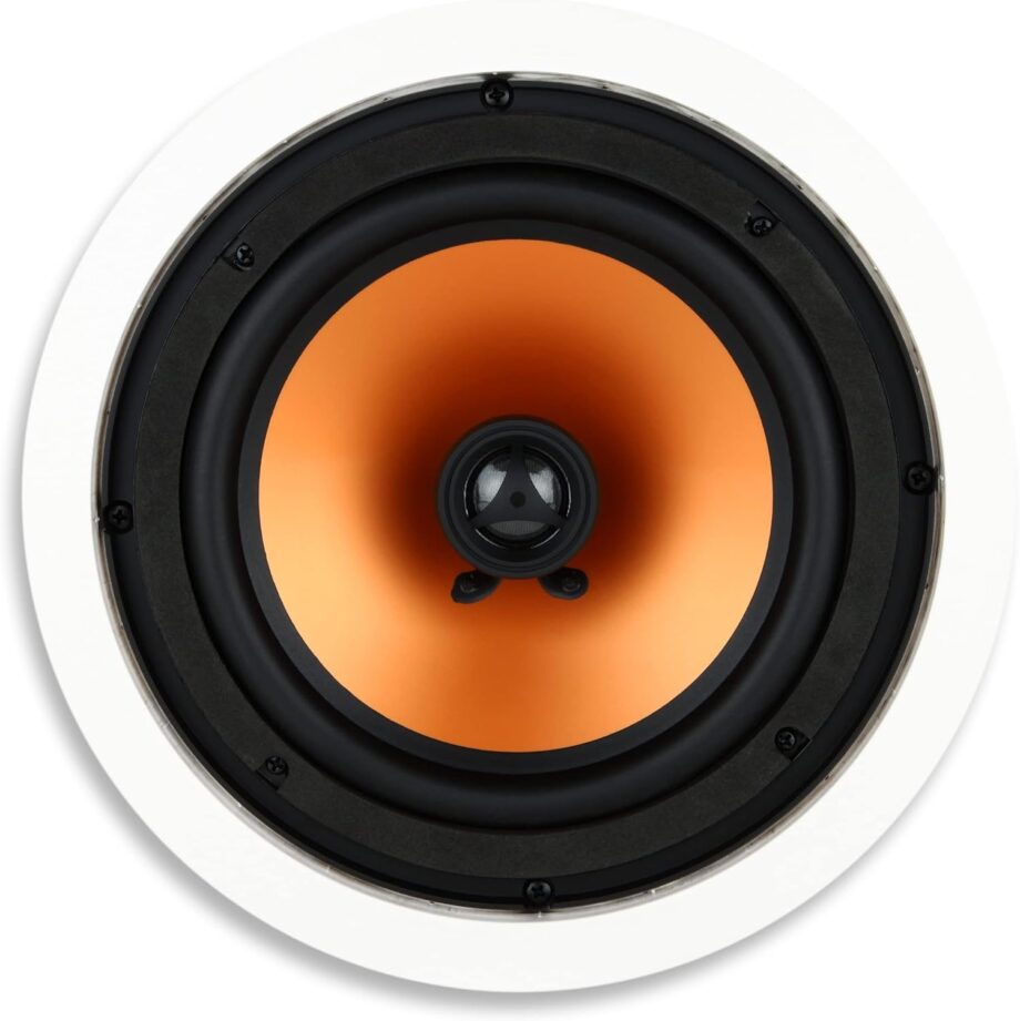 2-Way in-Ceiling Round Speaker, 9.4" Cutout Diameter, Whole House, Home Theater, Indoor or Covered Outdoor, 8" Woofer, 1" Tweeter, White, Pntable, Each