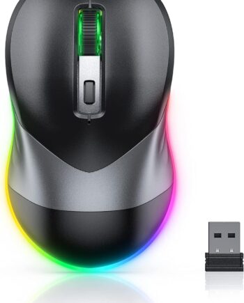 Wireless Mouse, Jiggler Mouse for Laptop - LED Mouse Rechargeable Computer Mice Mouse Mover Undetectable Random Movement with On/Off Button Keeps Computer Awake - Black&Grey