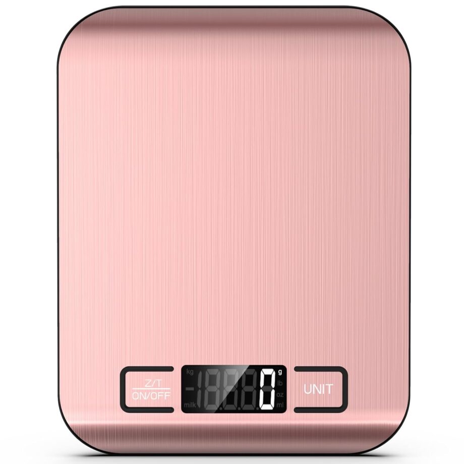 Food Scale, 22lb Digital Kitchen Scale Weight Grams and Ounces for Baking Cooking Coffee Package Postage, 6 Units with Tare Function, LCD Display, Easy Clean Stainless Steel (Pink)