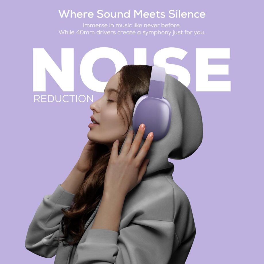 Wireless Over Ear Bluetooth Headphones with Microphone - Wireless Headset -Noise Reduction - Bluetooth, Wired,Built in Micro SD for Travel, Home, Work TV,PC,Gaming,Cellphone (Lavender)